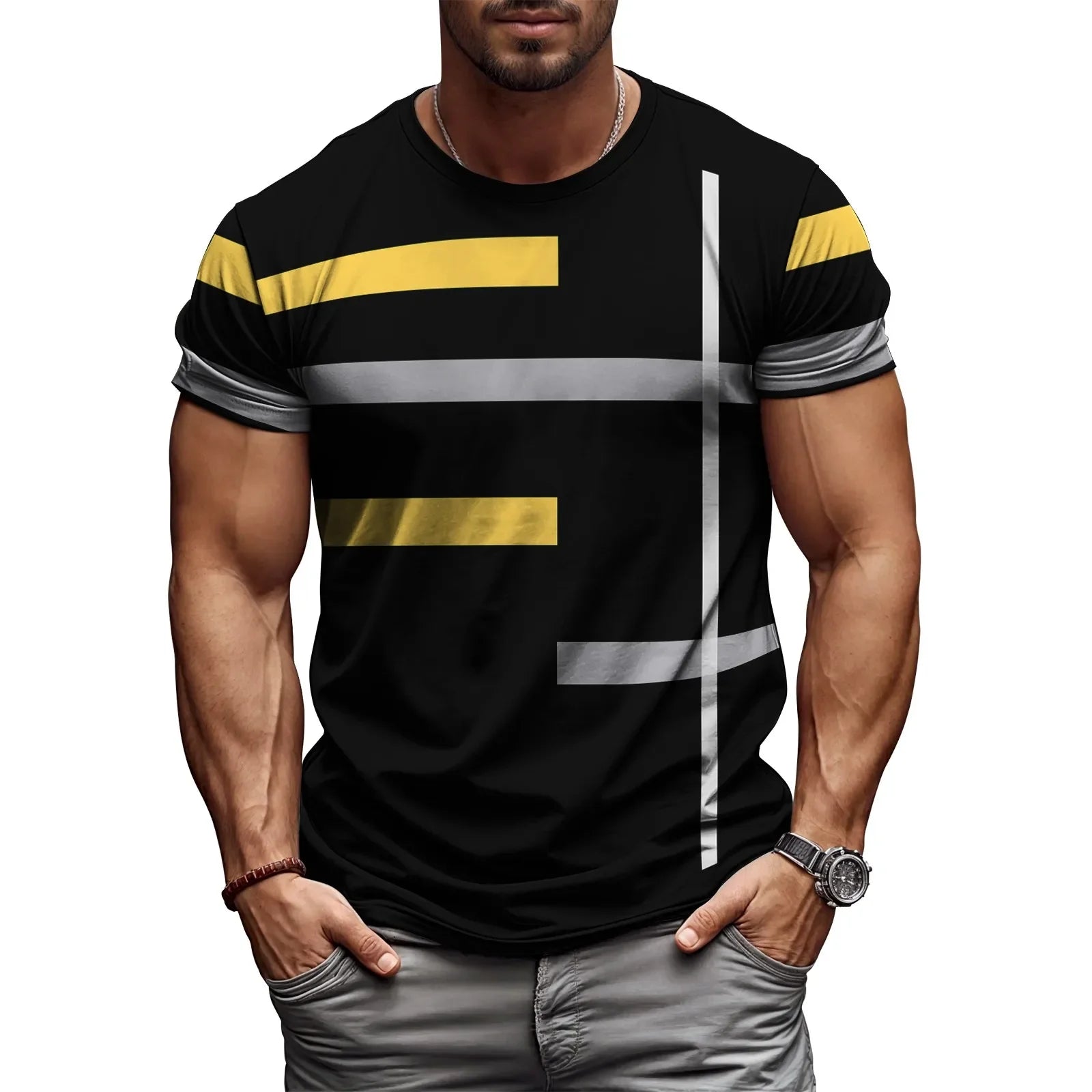 2025 New Arrival Mens T Shirt 3D Geometry Print Summer Streetwear Short Sleeve Tee Harajuku Style Casual Top Lightweight Fabric