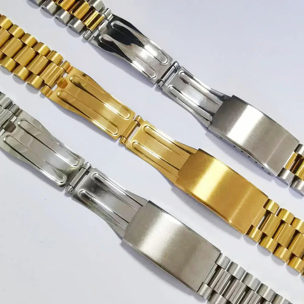 Gold Silver Stainless Steel President Curved End18mm 20mm 21mm Watch Strap Band Bracelet Fit For ROX SKX Watch