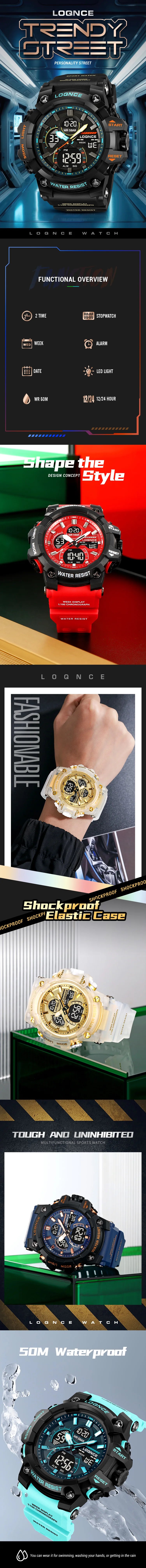 New LOQNCE 98007 Men's Watch For You 50M Waterproof Watches High Quality Movement Calendar Luminous Alarm Silicone Band With Box