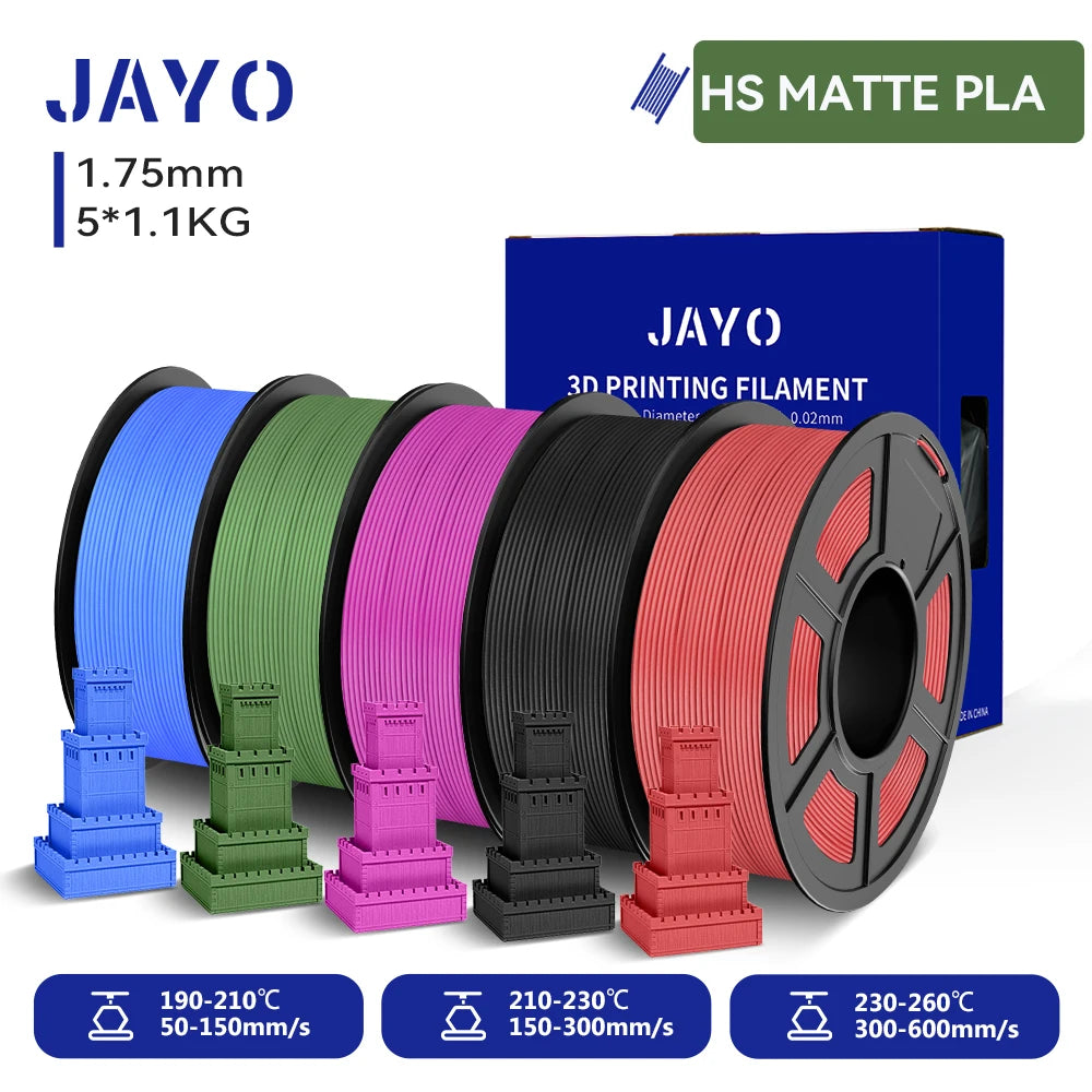 JAYO 5Rolls 3D High Speed Marble PLA/HS Matte PETG/HS PLA Filament 600mm/s High Speed 3D Printer Non-toxic Filament 1.1KG/roll