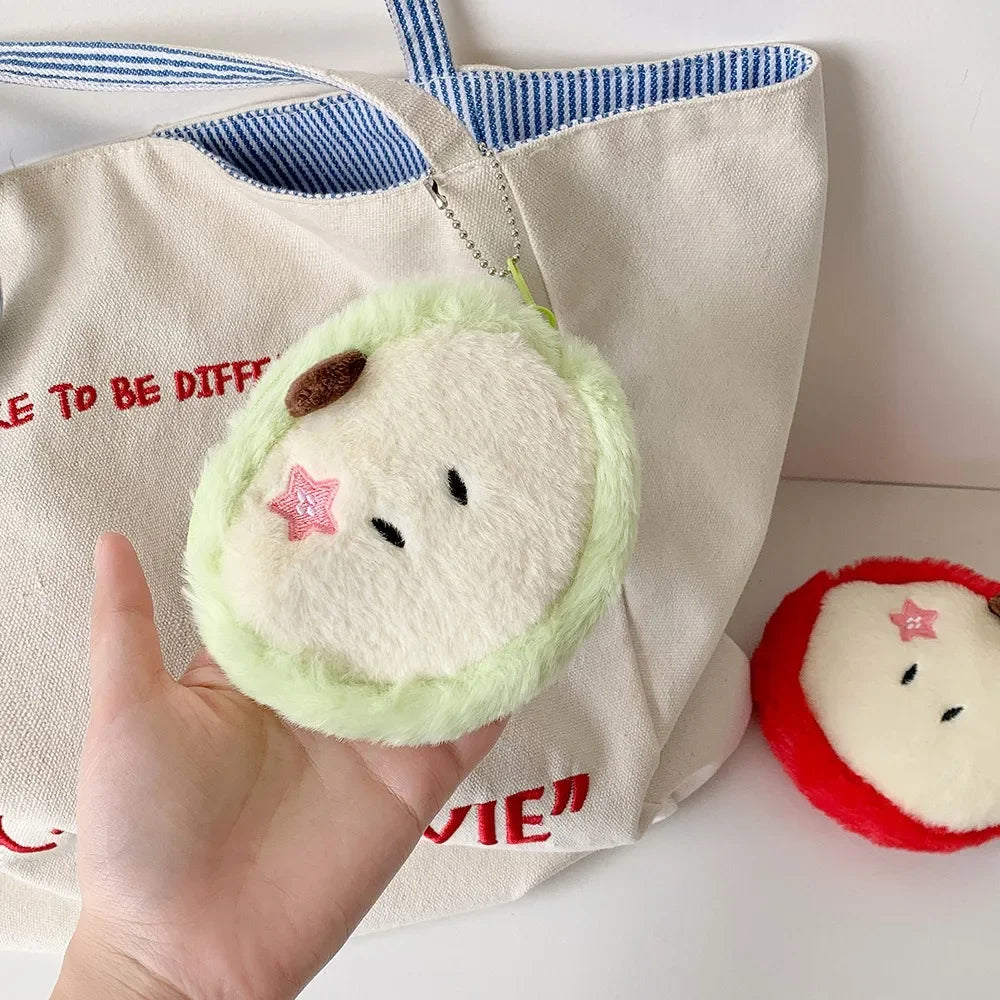 Cute Apple Shape Plush Bag Creative Cartoon Pendant Mini Storage Bag for Students Earphone Data Cable Organizer