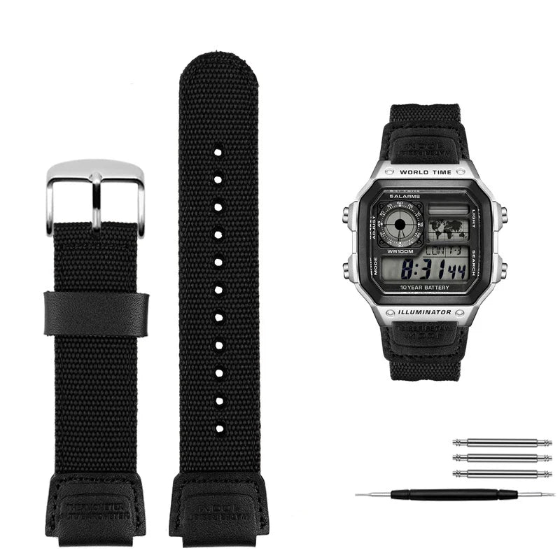 Nylon Watch Strap For Casio 3299 Series AE1200 AE-1200 1300 W-216H F91W A159 A169 A158 SGW-300/400 Canvas Sports Watchband 18mm