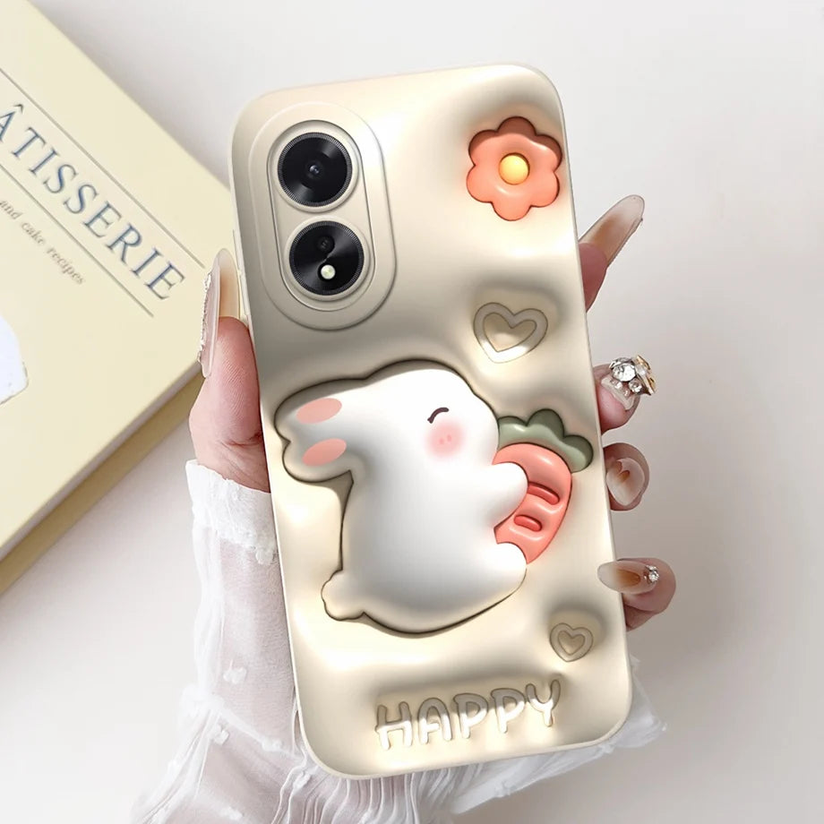 For Oppo A38 CPH2579 Phone Case New Fashion Soft Matte Silicone Rabbit Flower Goothic Style Capa For Oppo A18 CPH2591 Back Cover