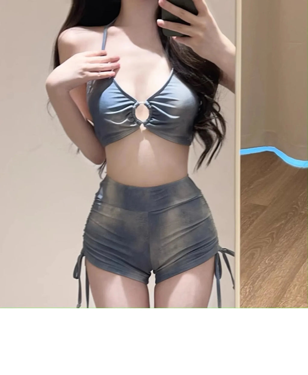 Vacation American Sexy Tie Dye Blue Sports Split Flat Angle Bikini Cover Three Piece Set Hot Spring Vacation Swimsuit for Women