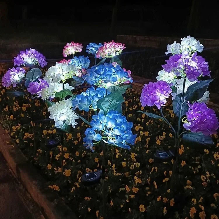 Garden Summer Home Weddig Holiday Decor 3 Heads Artificial Hydrangea Flower Landscape Ground Lights Outdoor Solar LED Lawn Lamp