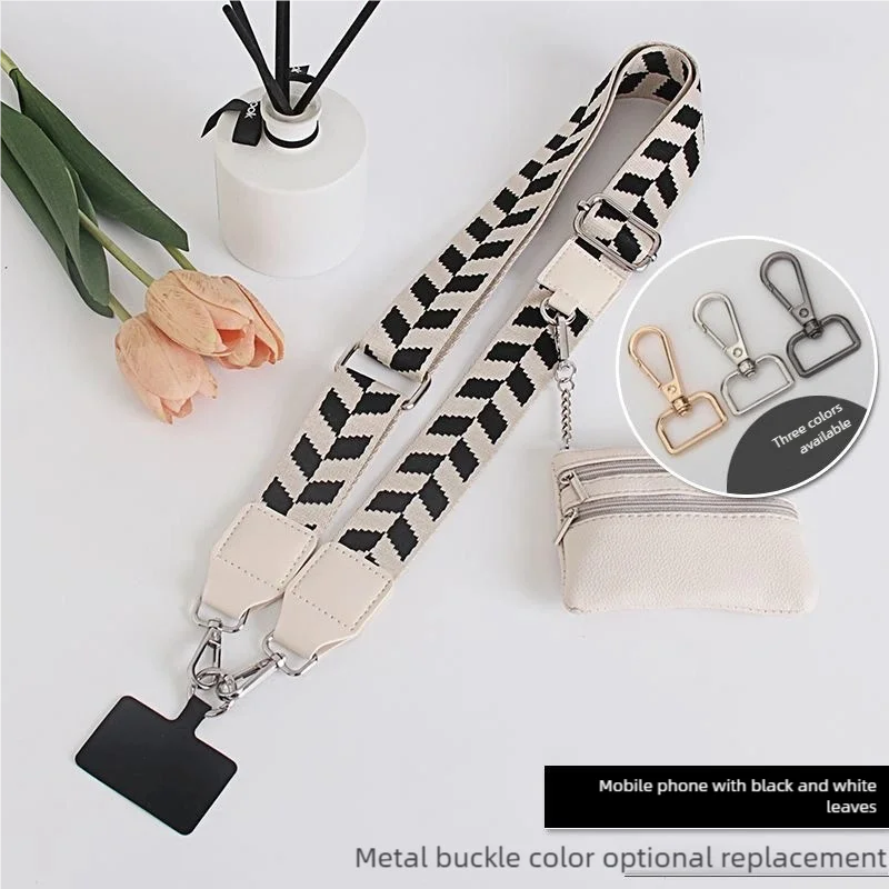 Phone Lanyard With Zippered Pouch Adjustable Perforation-Free Design Detachable Cross Strap