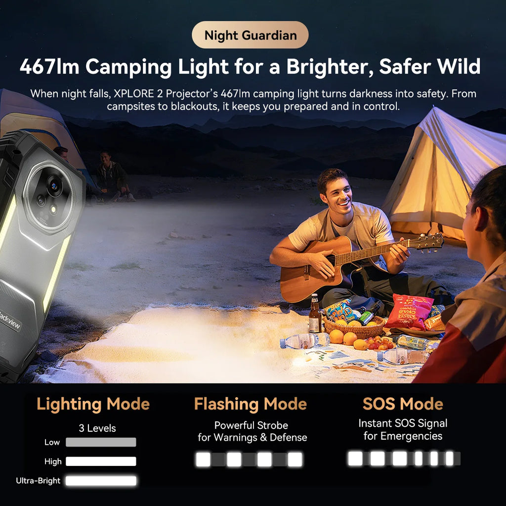 New Blackview XPLORE 2 Projector 5G AI Rugged Phone 6.73” 3.2K AMOLED Display 20000mAh 120W Charger Dimensity 8300 Cellphone