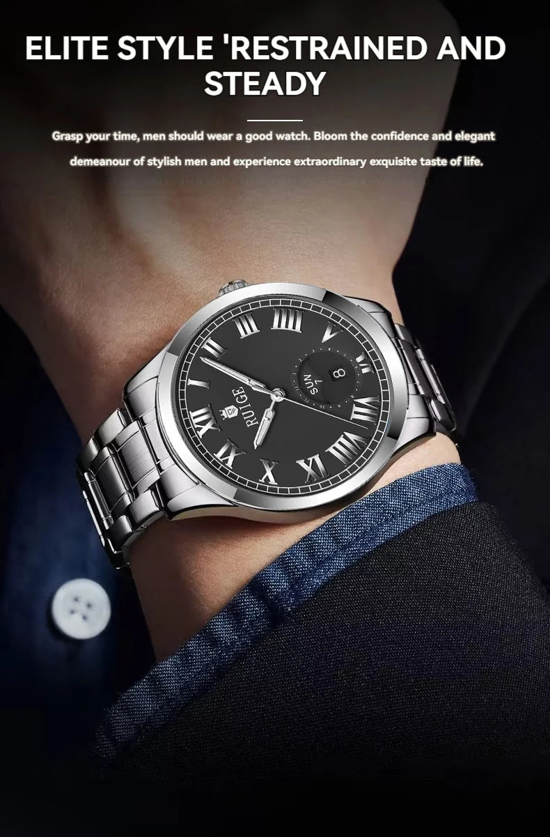 RUIGE hollowed out weekly calendar men's fully automatic mechanical watch stainless steel men's luminous waterproof watch