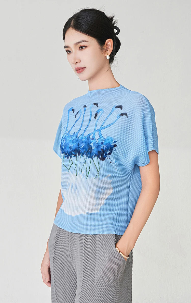 Summer Ladies Elegant T-shirt High Quality Loose Casual Tops Miyake Pleated Tops Factory Direct Sales