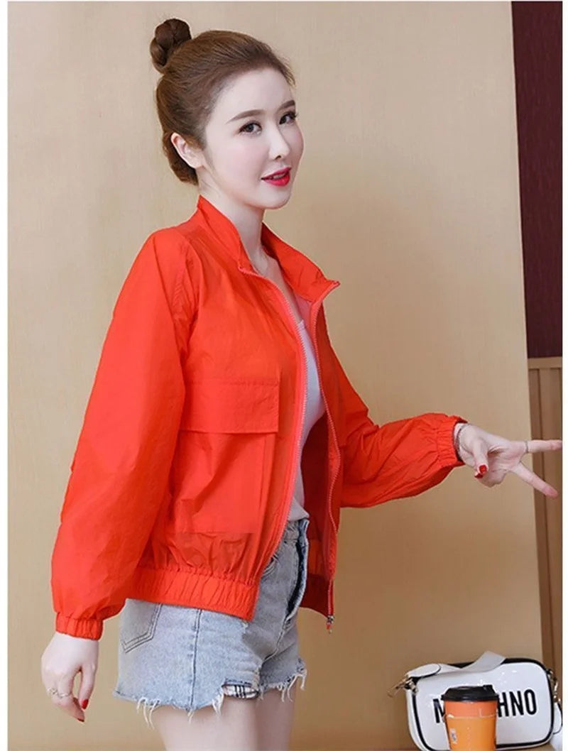 Women Sunscreen Clothing 2026 Summer Thin Short Jacket Korean Fashion Solid Versatile UV Resistant Jacket Female Tops Outerwear