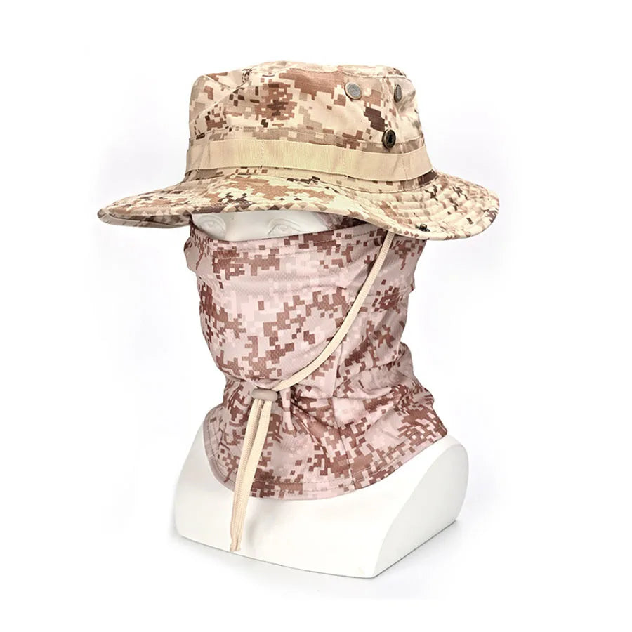 Camouflage Boonie Cap Balaclava Hat Suit Foldable Soft Hat Outdoor Hunting Fishing Wide Brimmed Hat Sunscreen Caps
