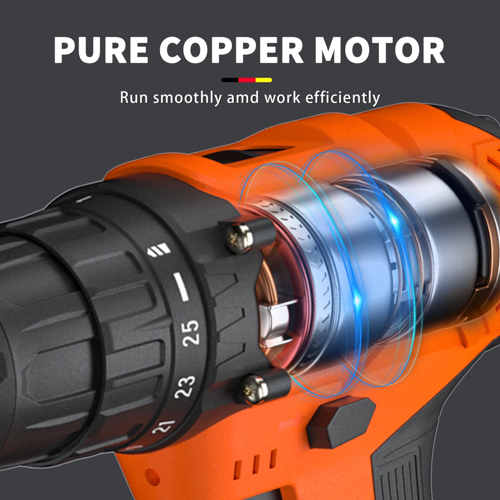 45Nm Cordless Drill with 2 X 1.5Ah Li-Ion Batteies and Charger, 140W, 25+1 Torque, 2 Speed, 2700RPM, 29 Accessories, Carry Case