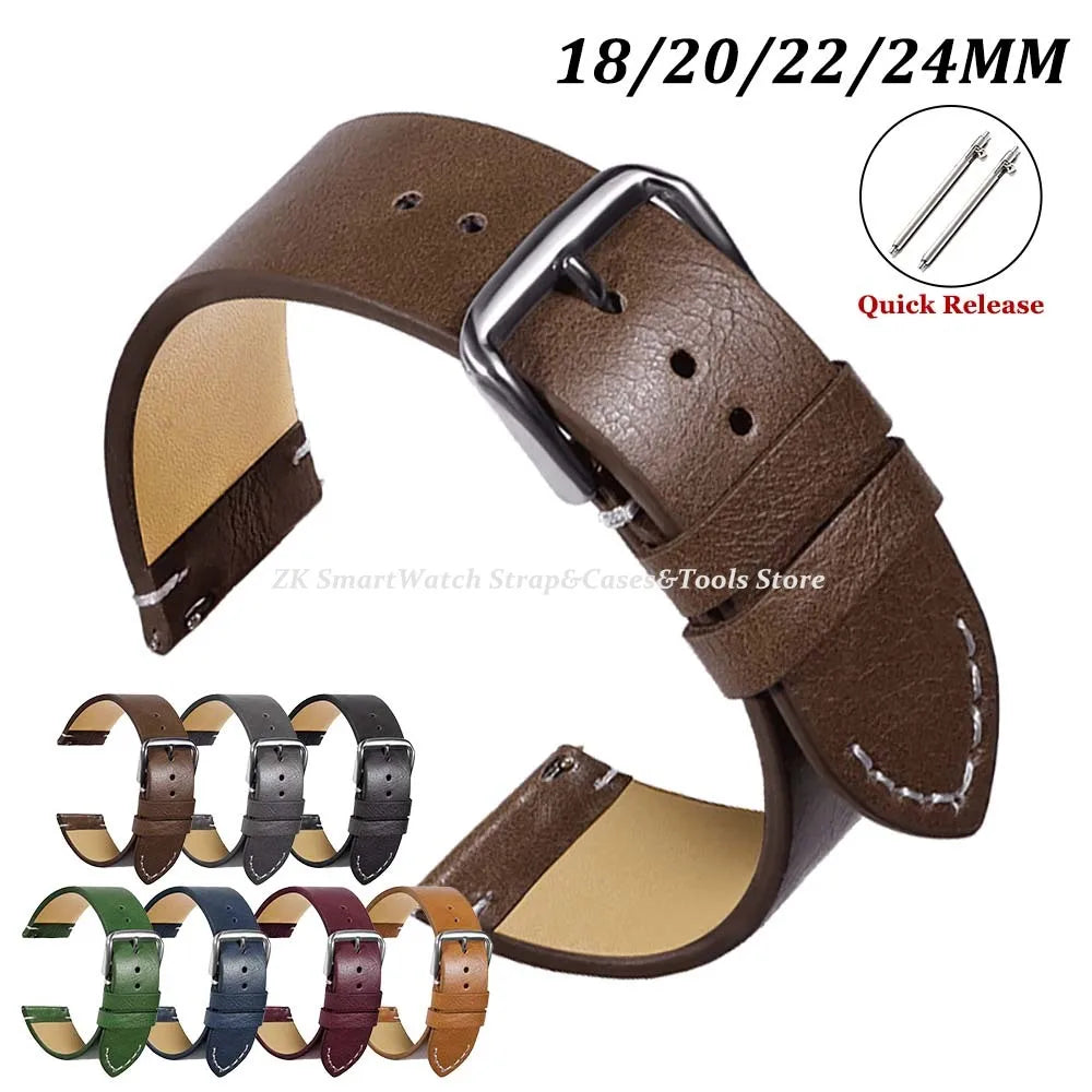 Calfskin Genuine Leather Watchbands Quick Release Watch Band 18mm 20mm 22mm 24mm Strap for Huawei Gt3/4 46mm Watches Accessories