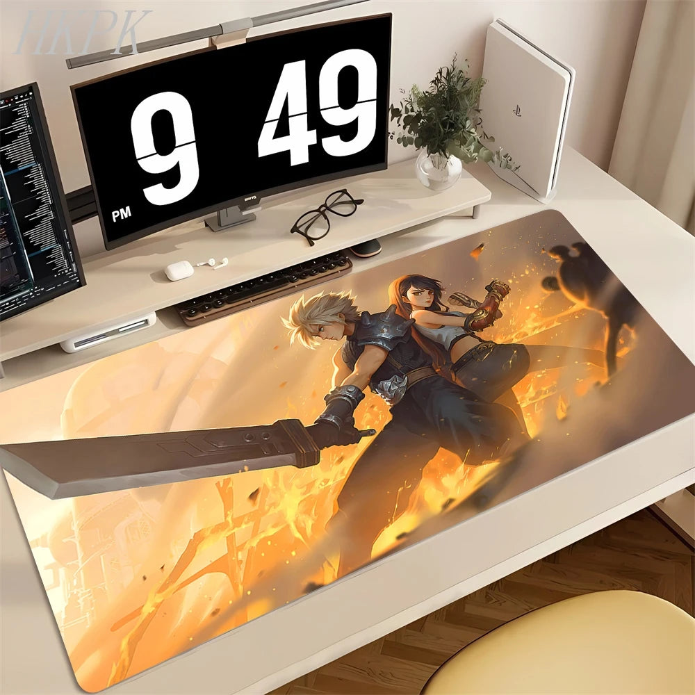 Playmat Final Fantasy Aerith Tifa Natural Rubber Deskmat Stitched Edges Mousepad Gaming Table Office Accessory Game Mouse Mats