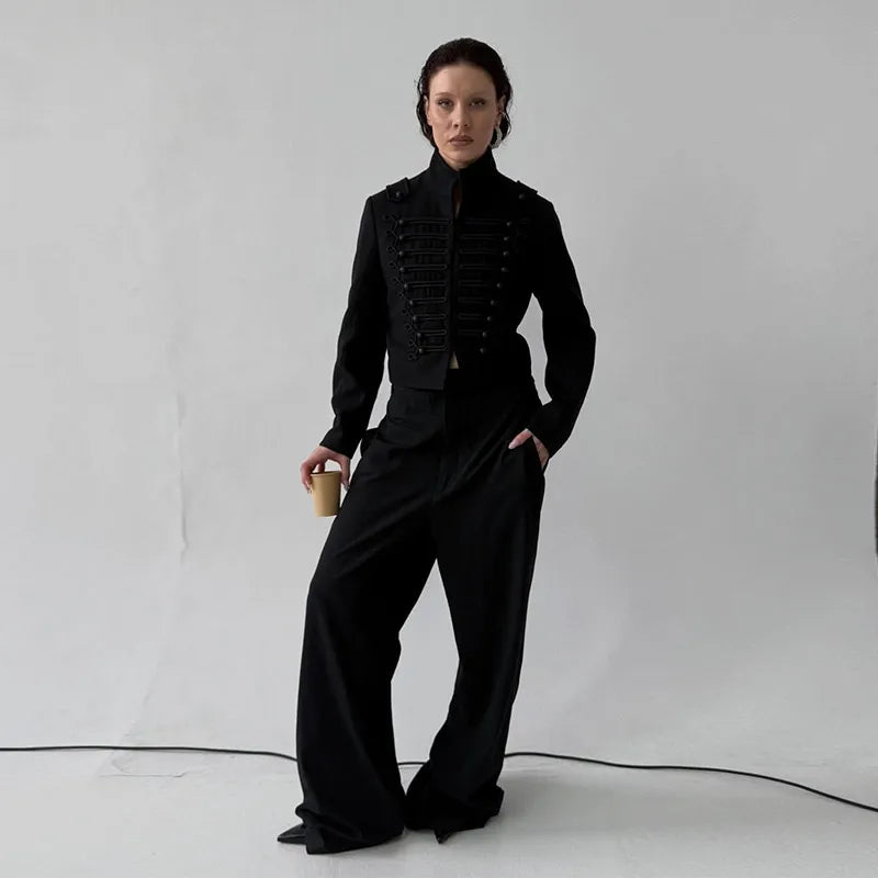 Fashion Women's Jacket O-neck Full Sleeve Single Breasted Female Napoleon Jackets 2026 Spring New Chic High Street Lady Coats