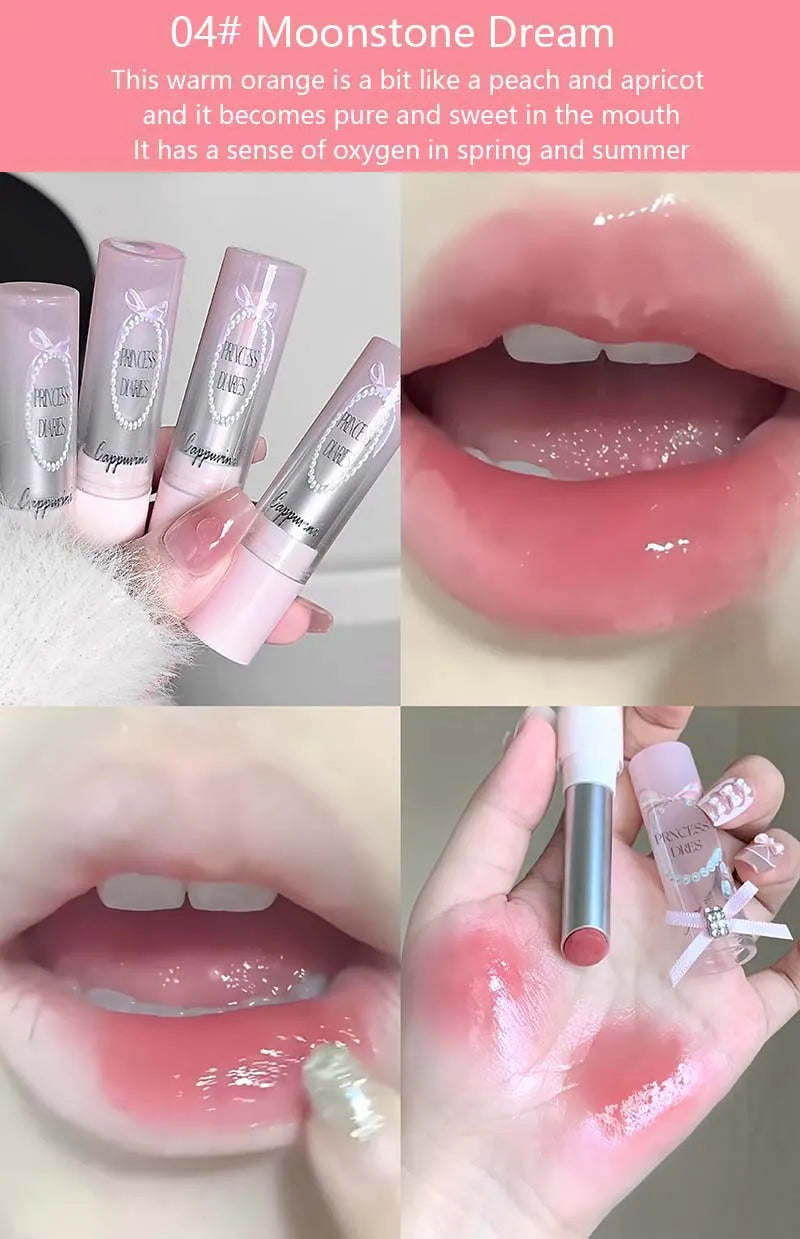 Pink Crystal Mirror Glass Solid Lip Gloss Round Tube Water Light Jelly Lipstick Moisturizing Clear Lip Glaze Nude Brown Lip Tint
