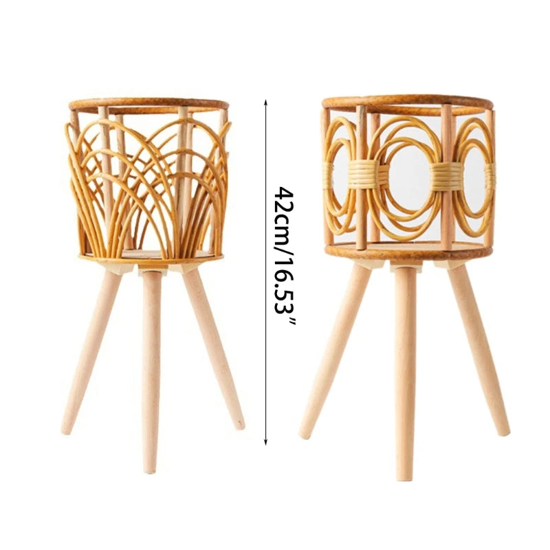 Rattan Indoor Plant Stand Straw Woven Flowers Pot Holder Stool with Legs Floor Planter Baskets Rack Wooden Plant DropShipping