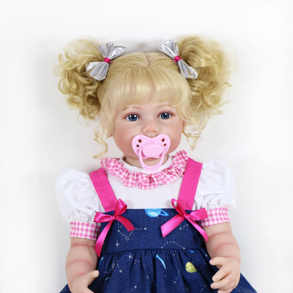 Galaxia Girl” – 22” Realistic Reborn Toddler Doll with Blonde Curly Hair, Light Skin Tone, Hand-Painted Face