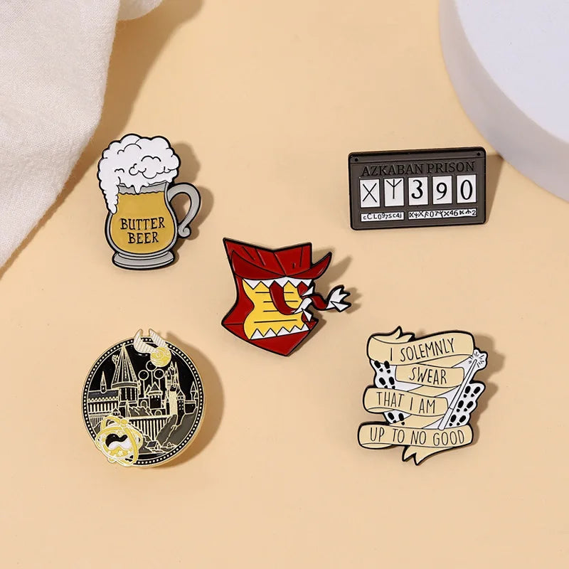 Magic World Enamel Pins Custom Train Tickets Sunglasses Howler Brooches Lapel Badges Witch Wizard Jewelry Gift for Kids Friends