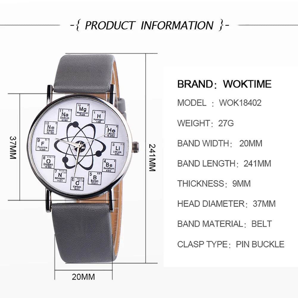 Ladies Watches Creative Design Chemical Element Markers Molecule Pattern Watches Leather Band Quartz Wristwatch Watch Women