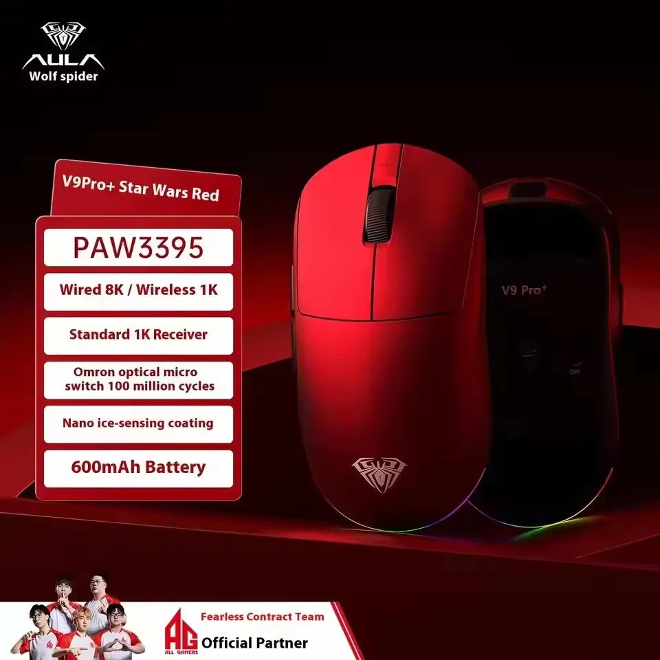 AULA V9 Ultra Wireless Mouse Tri Mode Wireless 8K Paw3950 Esports Gaming Lightweight Low Latency Mouse Custom for PC Accessories