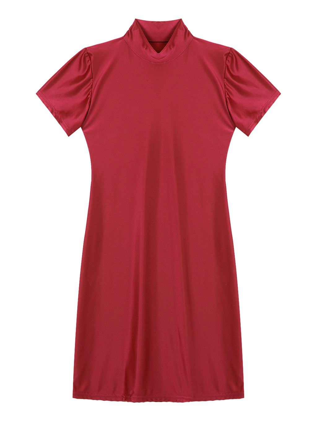 Women's  Solid Color Smooth Stretchy Mock Neck Tight Party Dresses Female Dresses Glossy Long Sleeve Bodycon Dress Nightwear