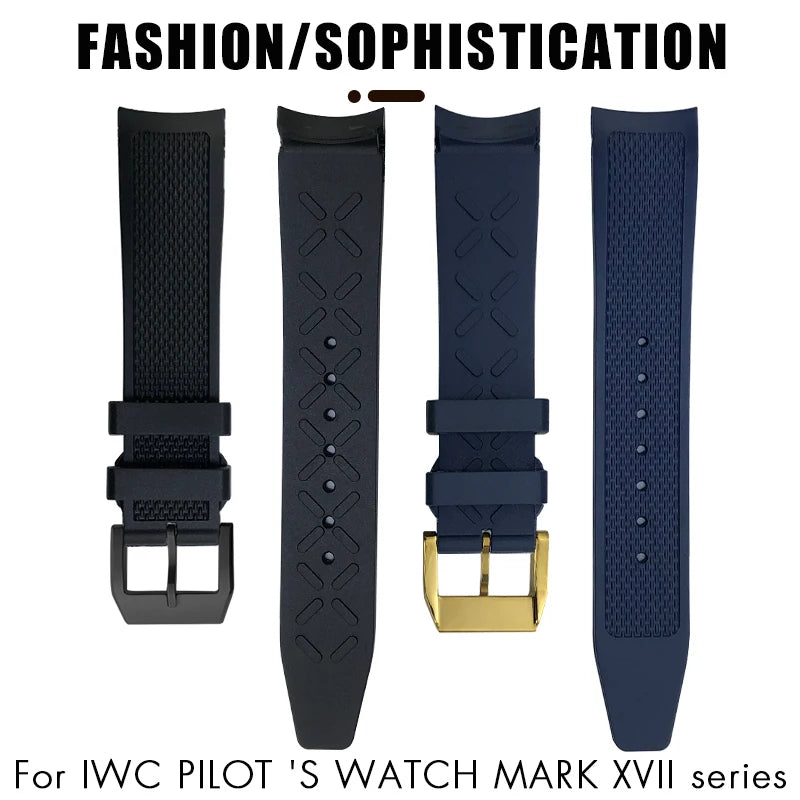 19mm 20mm Curved Rubber Silicone Watchband Fit for IWC Big Pilot Portofino Mark Black Blue Bracelets Diver Sports Watch Strap