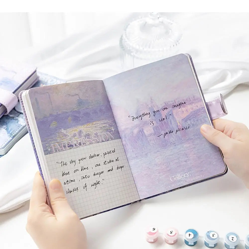 Office Supplies Oil Painting Landscape Magnetic Buckle School Stationery Scenery Notebook Handbook DIY Scrapbook Notepad