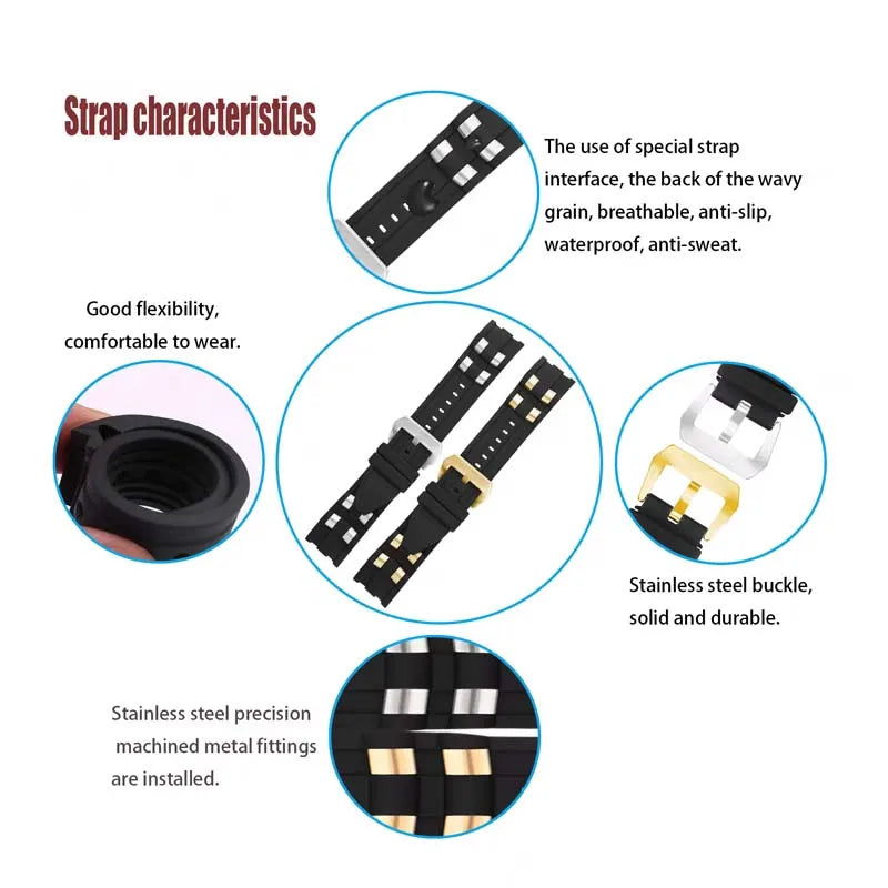 26mm rubber Watch strap accessories compatible for Invicta Russian Professional Divers silicone metal pellet wristband bracelet
