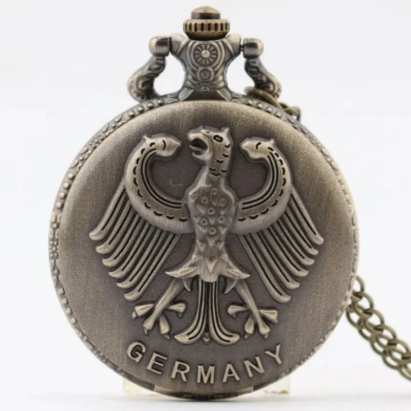 Vintage Bronze Handsome Eagle Carved Quartz Sport Pocket Watch German Eagle Necklace Eagle Lover Gift
