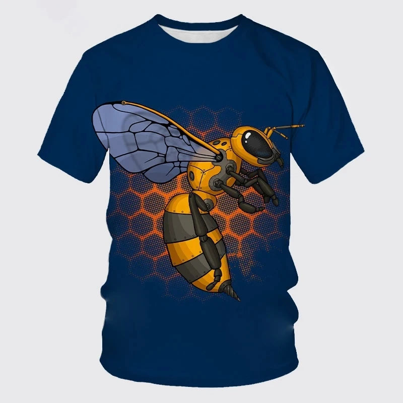 Summer New Casual Bee Pattern Men's Printed T-shirt Street Pop Hip Hop Personalized Round Neck Comfortable Short Sleeve