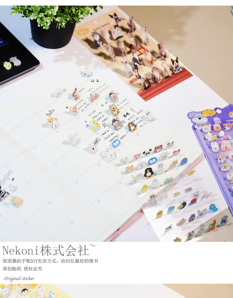 Korean Import NEKONI Fun 3D Standing Sticker Cartoon Character Animals Scrapbooking Diy Journal Cute Stationery Sticker Gift