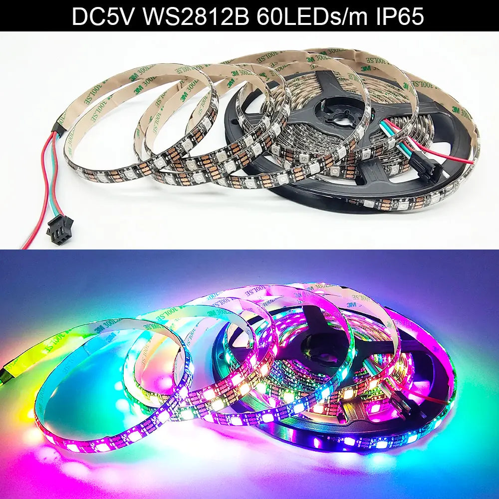 5V WS2812B WS2812 Digital Flexible Individually Addressable Pixel Led Strip RGB LED Strip 30/60/74/96/144Pixel/Leds/M Tape Light
