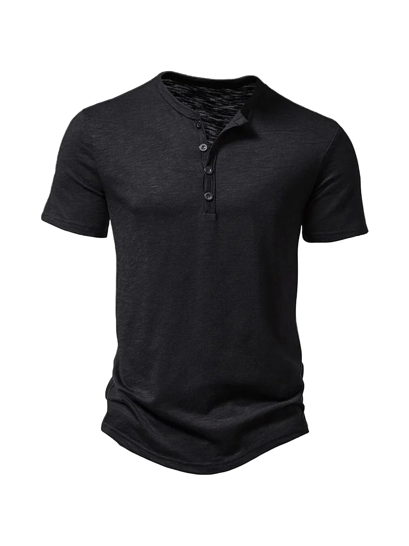 Henley Collar Summer Men's Casual Solid Color O-Neck Short Sleeve Men Thin T-shirts Soft Home Clothes Basic T-shirt Male
