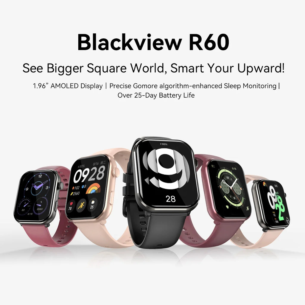 [World Premiere] Blackview R60 Smartwatch 1.96'' AMOLED Display 800mAh Bluetooth Phone Calls Health and Fitness Tracking Watch