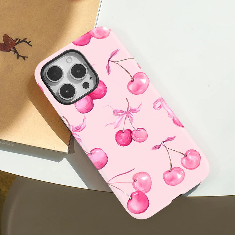 Fcicicase Phone Case For iPhone 16 Pro Max 15 14 Plus 13 12 11 Cherry For Magsafe Wireless Charge Magnetic Double-layer Cover