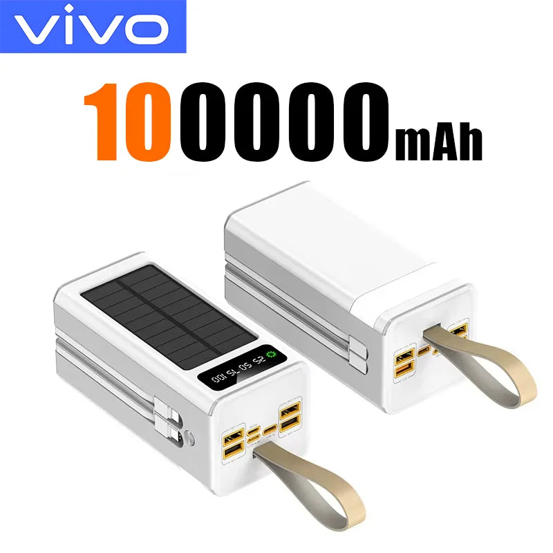 VIVO 500000mAh Solar Power Bank High-capacity Built-in 4 Cables External Battery LED Light PowerBank for iPhone Samsung