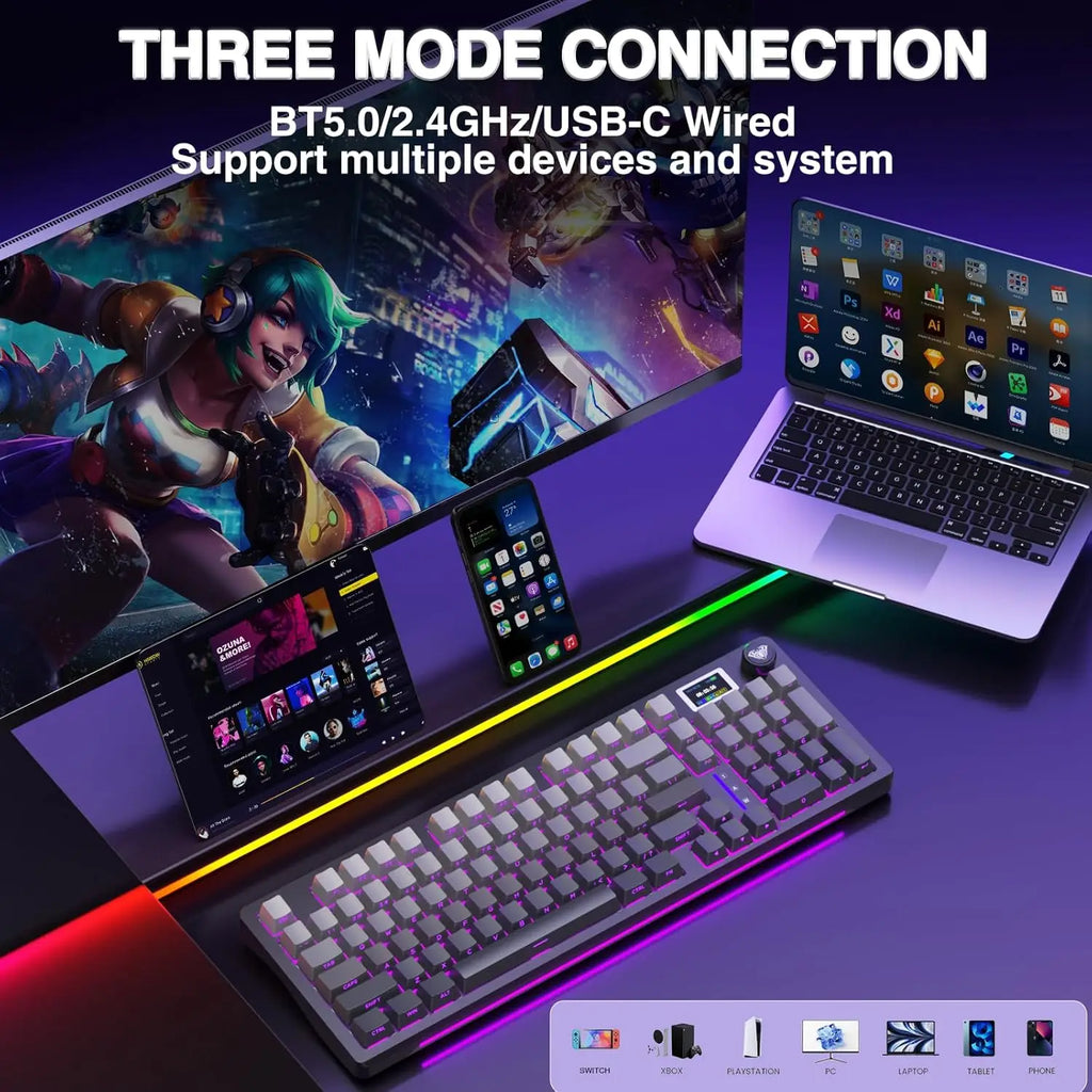 AULA S98pro Wireless Gaming Keyboard BT/USB-C/2.4G PBT Keycaps RGB Hot-swap Esports Mechanical Keyboard with Multi-function Knob