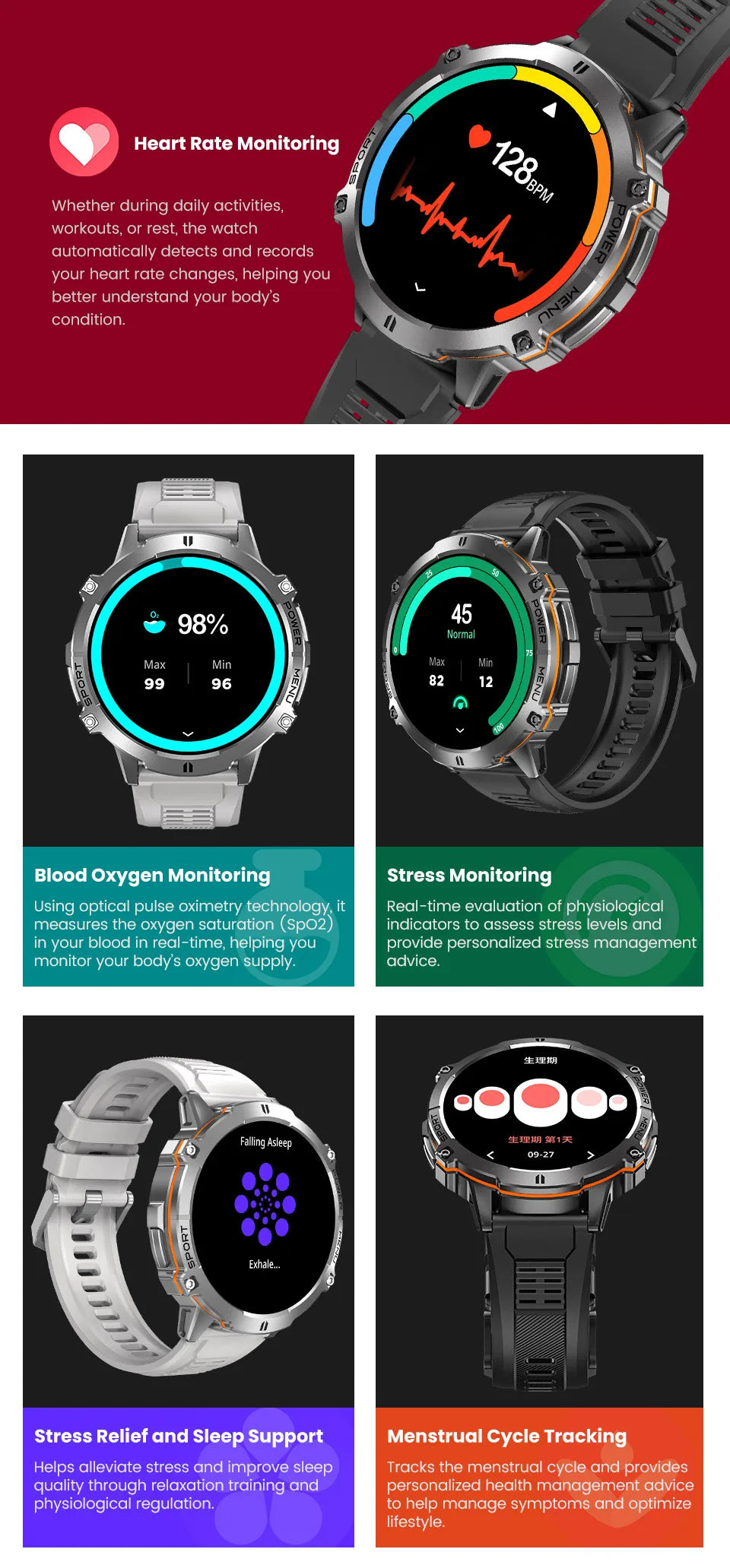 New Outdoor Military Smart Watch Men 1.73" AMOLED IP69K 10ATM Waterproof Compass 1000mAh Super Large Battery HD Call Watches Men