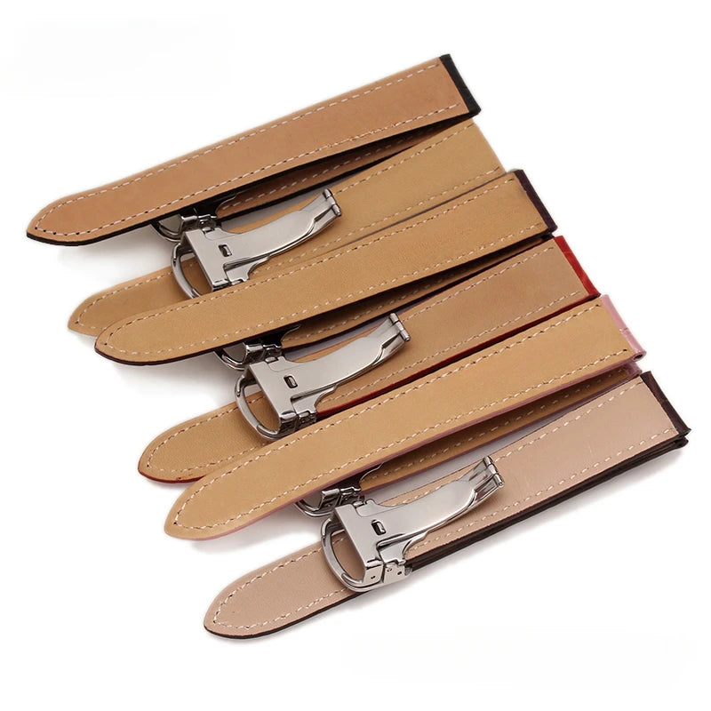 Genuine Leather Watch Strap for Cartier Tank London Solo Men's and Women's 16 18 20 22 25mm Flat Interface Folding Buckle Band