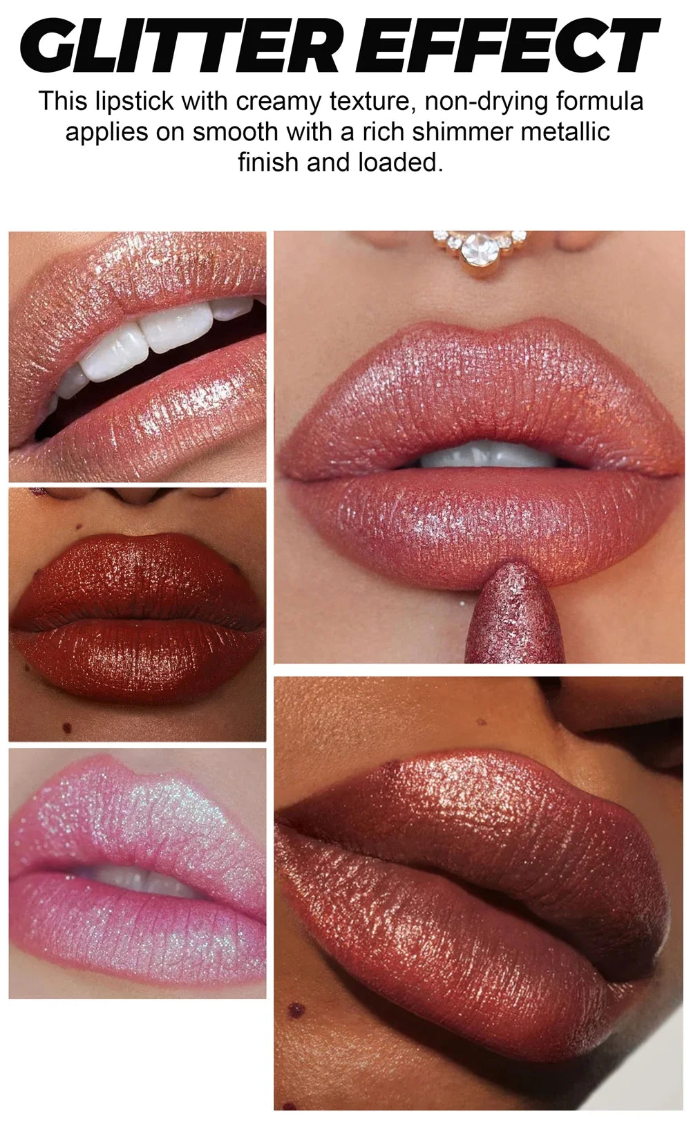 Black Tube Shiny Diamond Lipstick Pearl Moisturizing Glitter Lip Tint Balm Waterproof  Lasting Lip Gloss Shimmer Sexy Lip Makeup