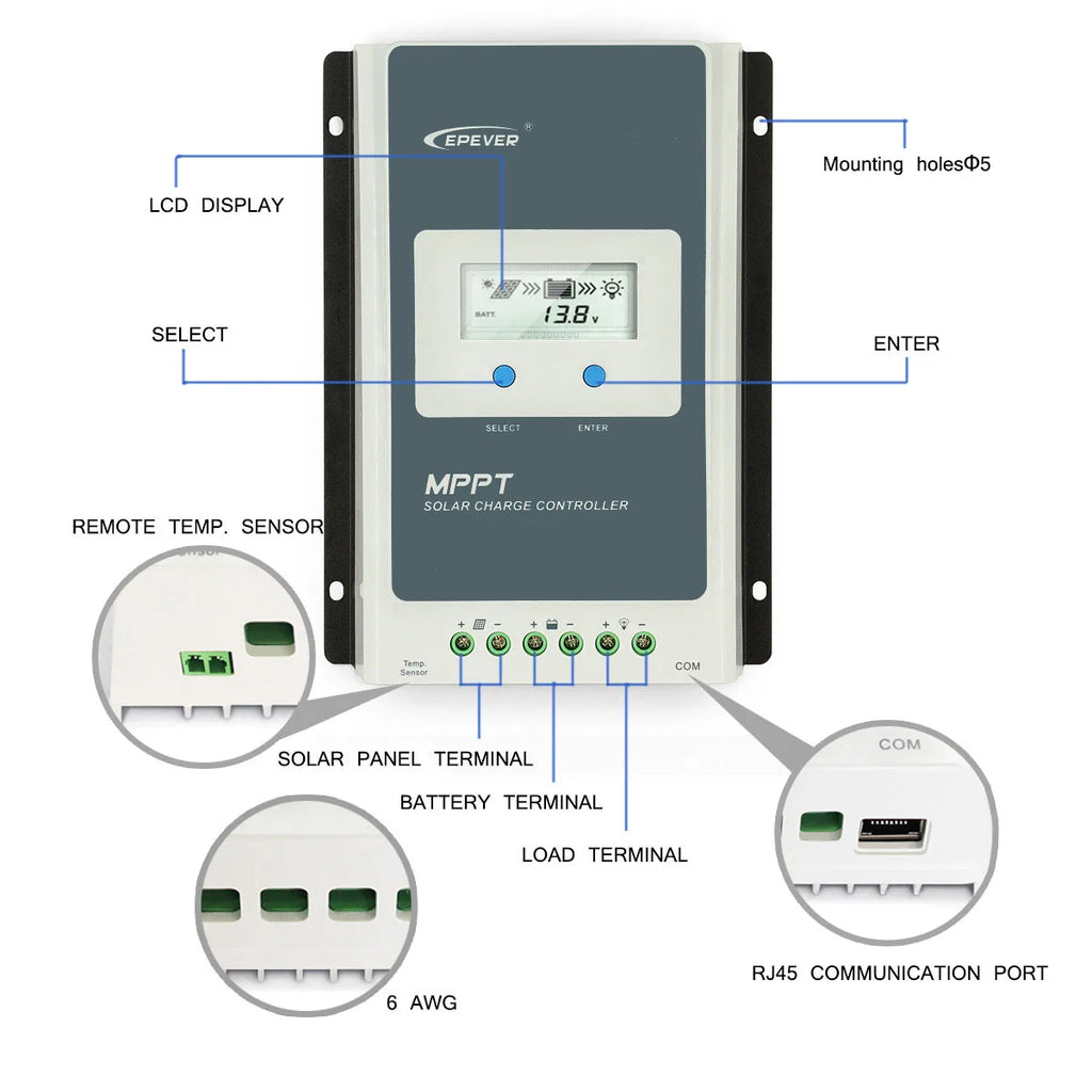 EPEVER MPPT Tracer 40A 30A 20A 10A Solar Charger Controller 12V24V Auto High Efficiency Regulador Solar 4210AN 3210AN 2210AN