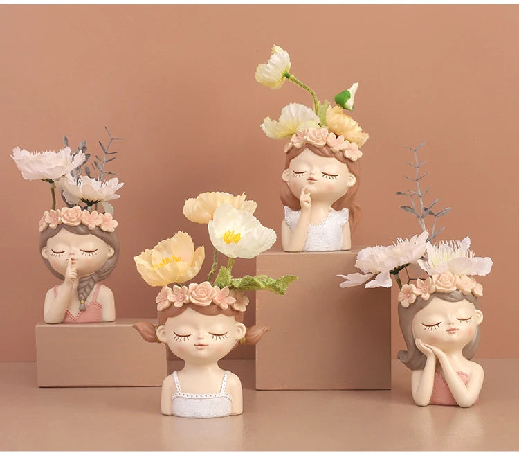 Cute Girl Flower Pot for Succulents, Decorative Planters Girls Portrait Garden Pots for Home Decor Desktop Ornament
