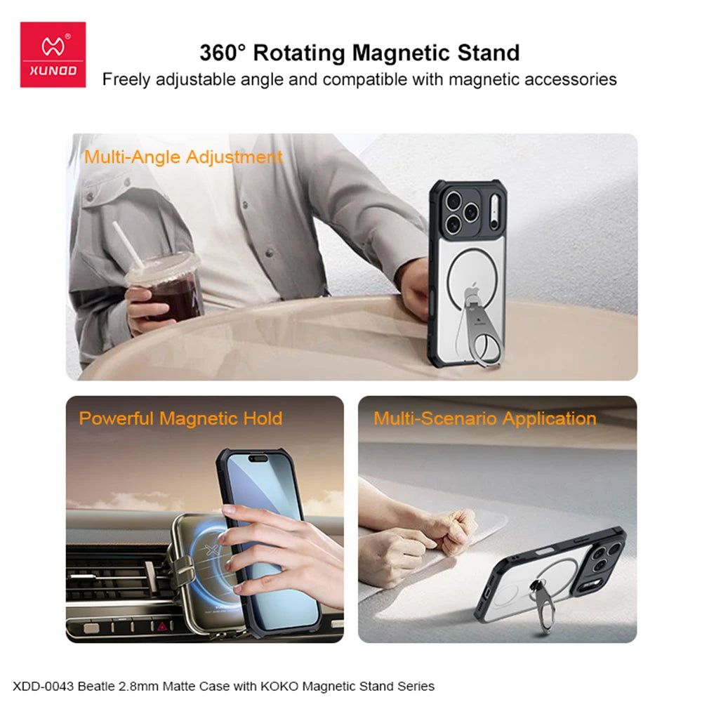 Xundd For iPhone 17 Pro Max 17 Air 17 Pro Magnetic Case with 360° Invisible Stand,PC+TPU Anti-fingerprint Anti-drop Phone Cover