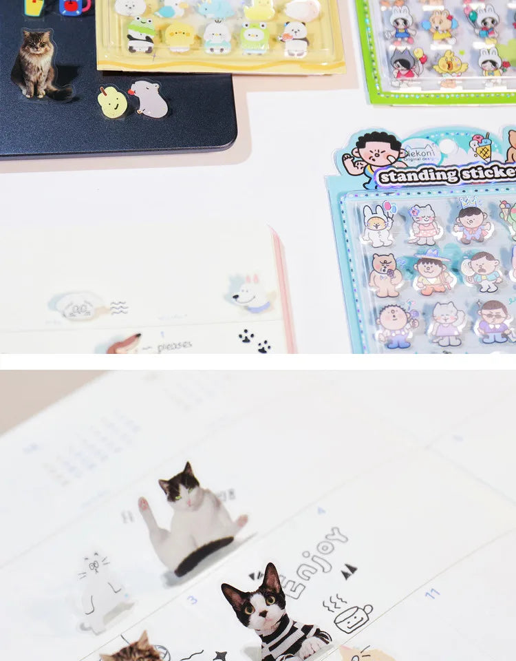 Korean Import NEKONI Fun 3D Standing Sticker Cartoon Character Animals Scrapbooking Diy Journal Cute Stationery Sticker Gift