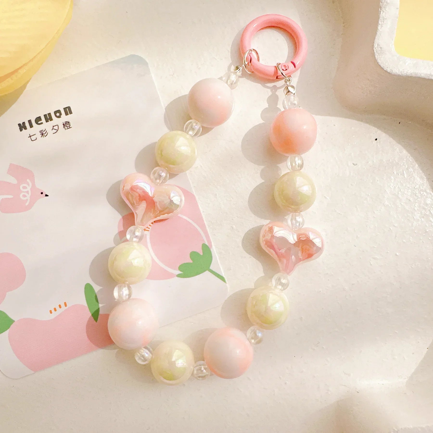 Acrylic Beads Keychain Phone Charm Women Girls Mobile Phone Chain Cellphone Strap Anti-lost Lanyard Beaded Hanging Rope Jewelry