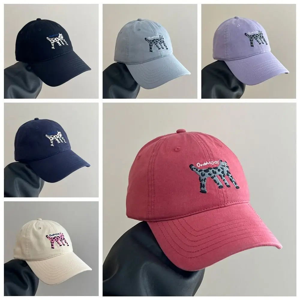 Retro Embroidered Embroidery Baseball Cap Spotted Cat Peaked Cap Letter Baseball Hat Sunscreen Hat Retro Sun Hat Spring Summer
