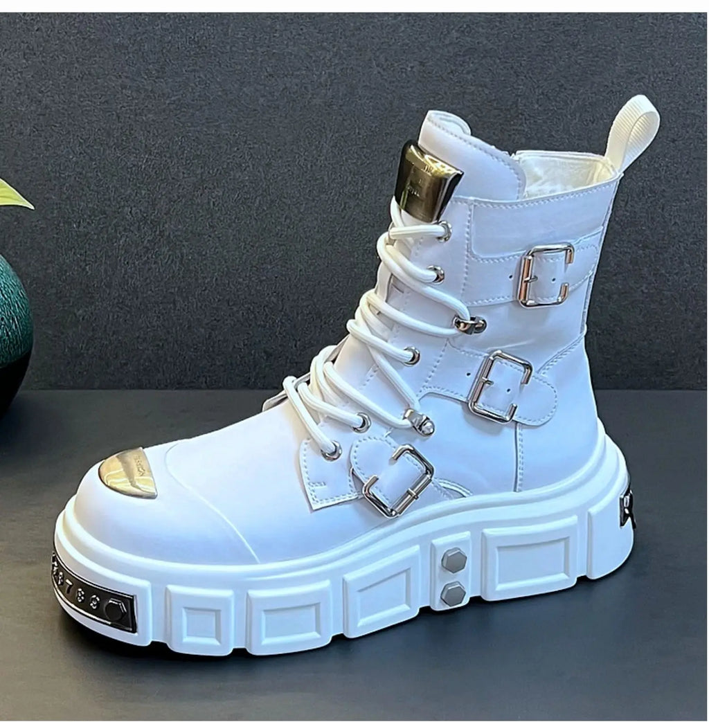 New Arrival Men Fashion Casual Metal Short Boots Spring Autumn Luxury Designer Youth Trending High Top Thick Bottom Sneakers