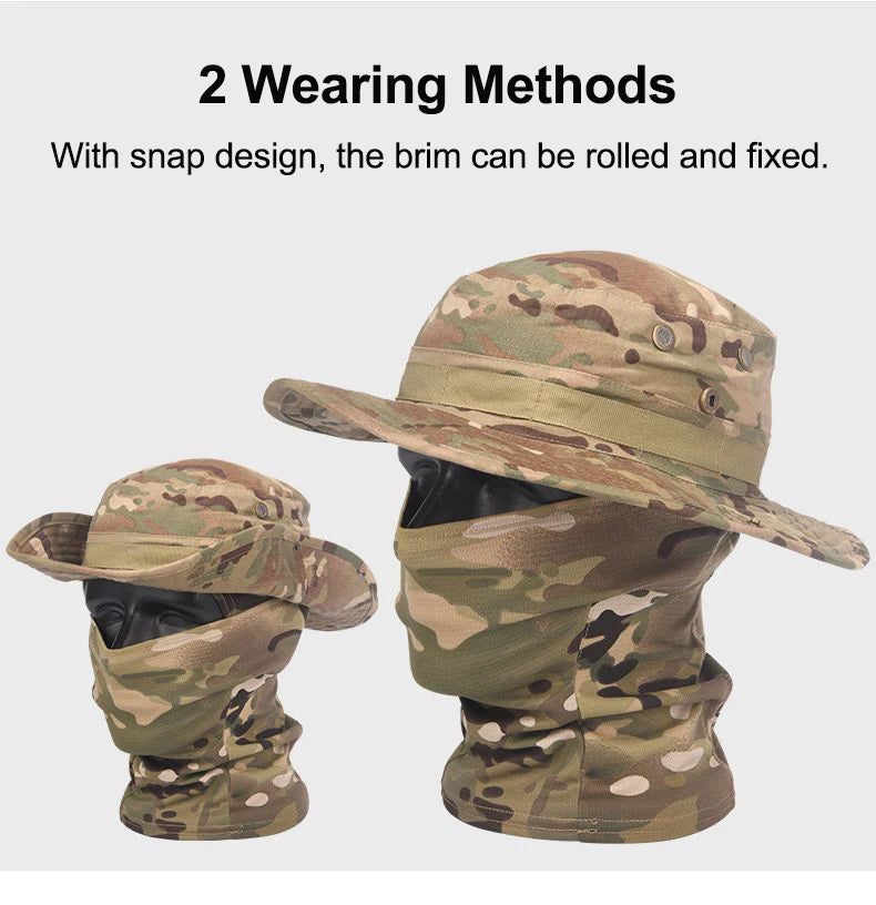 Camouflage Boonie Cap Balaclava Hat Suit Foldable Soft Hat Outdoor Hunting Fishing Wide Brimmed Hat Sunscreen Caps