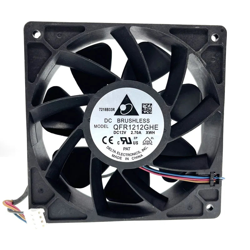 Original Delta QFR1212GHE,High Speed Bitcoin GPU Miner Mining Cooling Fan 120X120X38mm DC 12V 6000RPM Dual Ball Bearing PWM 4P